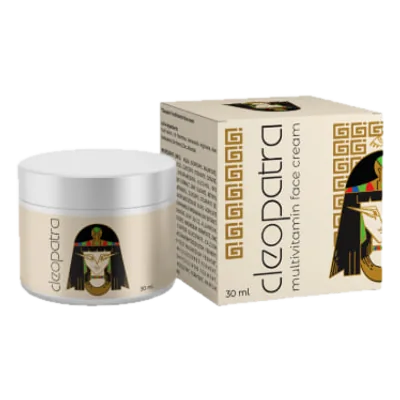 Cleopatra yüz kremi 30 ml, gümüş kapaklı kavanoz ve Mısır motifli kutu