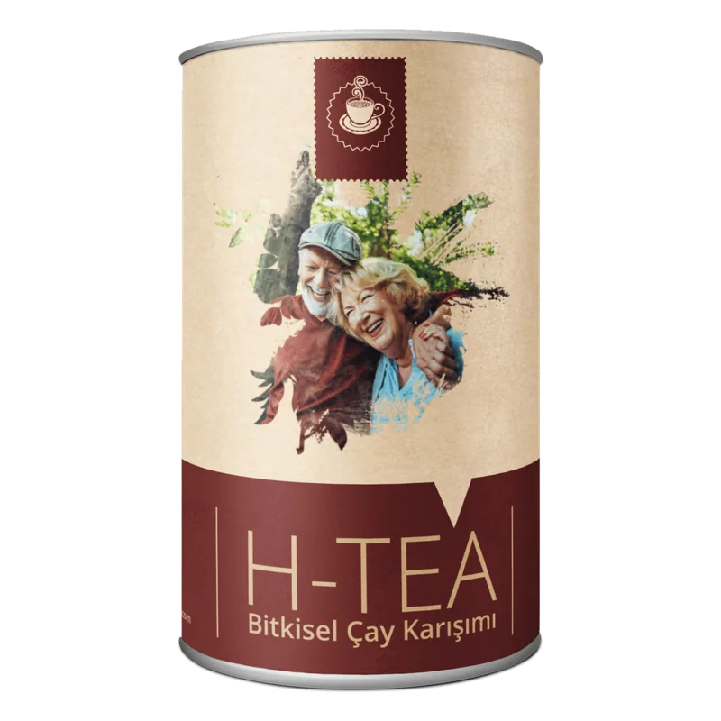 H-tea bitkisel çay, bordo kurdeleli karton silindir kutu