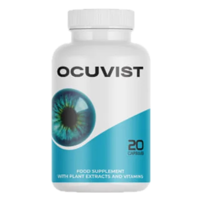 Ocuvist 20 kapsül, bitki ekstreleri ve vitamin içeren beyaz şişe