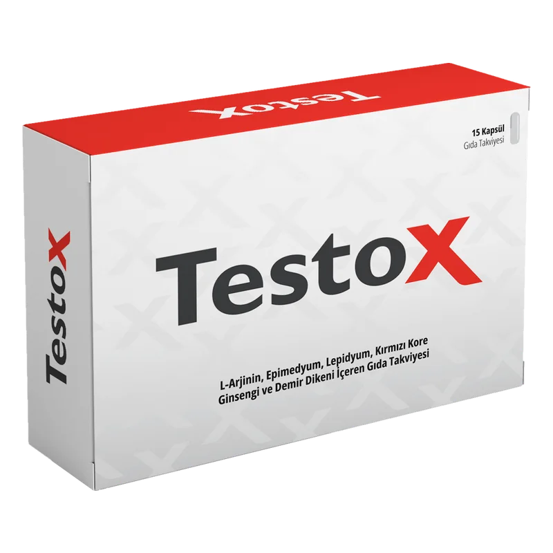 Testox 15 kapsül, kırmızı kenarlı beyaz kutu